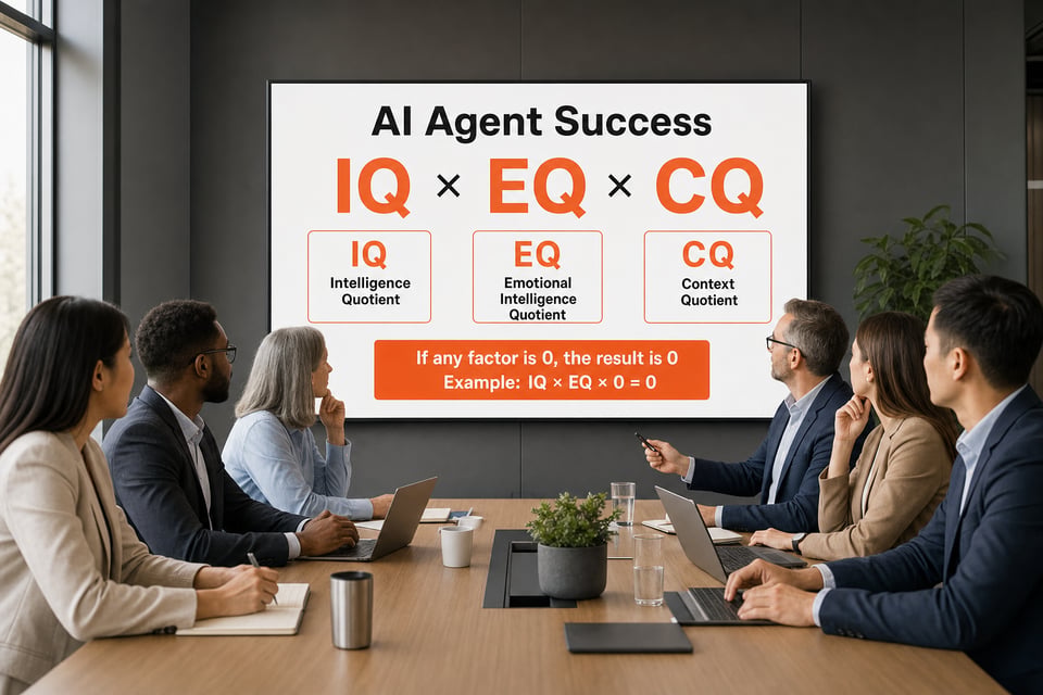 Diverse Team Collaborating With AI Agent Success Screen
